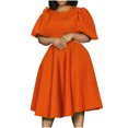 thumbnail image 1 of Pisexur Robes d'Invitée de Mariage pour Femmes à Manches Bouffantes, Robes Décontractées, Robe de Fête à Col en V à Motif Floral avec Poches, Robe de Cocktail, Unie, Grande Taille, Robes de Retour à la Maison, 1 of 5