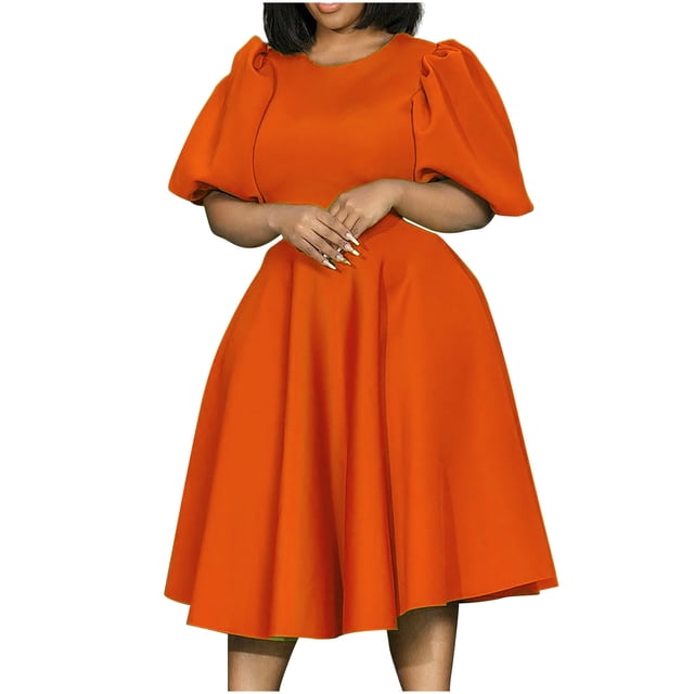 Pisexur Robes d'Invitée de Mariage pour Femmes à Manches Bouffantes, Robes Décontractées, Robe de Fête à Col en V à Motif Floral avec Poches, Robe de Cocktail, Unie, Grande Taille, Robes de Retour à la Maison