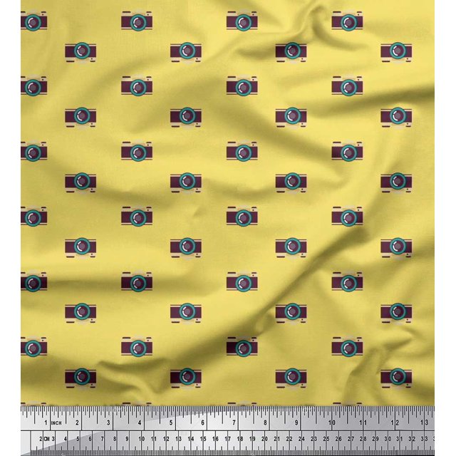 Soimoi Crepe Silk Fabric Camera Shirting Decor Fabric Printed Yard 42 Inch Wide