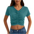 thumbnail image 1 of Timegard Summer Tops for Women V Neck Ruched Short Sleeve Crop Top Casual Slim Solid Color Tee Fashion, 1 of 7