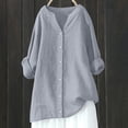 thumbnail image 2 of Timegard Chemises à Manches Longues pour Femmes Grande Taille en Coton et Lin à Boutons Blouse à Col en V Décontractée Ample Hauts, 2 of 4