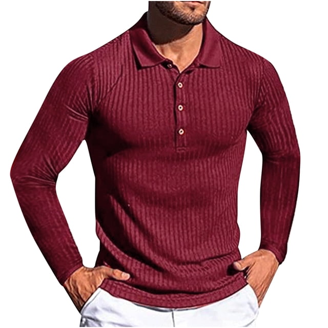 Jalioing Men's Collared Shirt Long Sleeve Button Golf Shirts Business Casual Ribbed Stretchy Pullover Tee