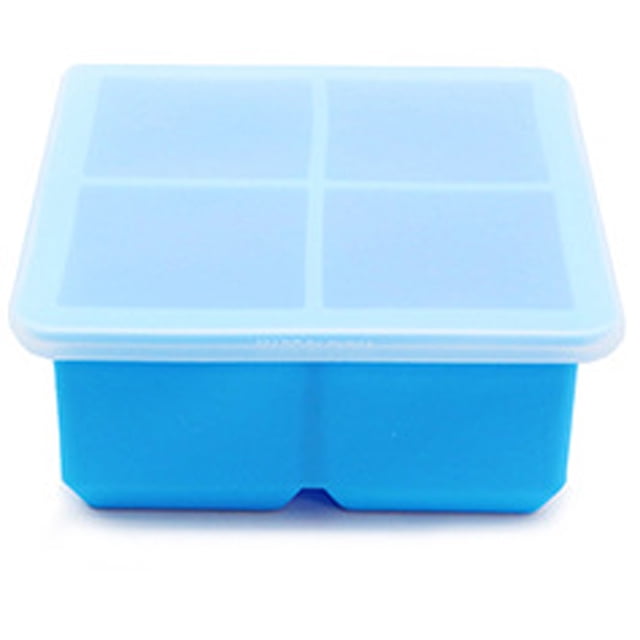 Freezer Soup Tray Molds - Food Storage Container for Soup Sauce Meal Prep, a blue tray with four compartments and a translucent lid. Perfect for freezing soups, sauces, baby food, or DIY projects like candle or soap molds. Suitable for meal prep containers and kitchen organization.