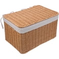 thumbnail image 4 of Woven Basket Bin With Handle And Lid Rectangular Storage Organizer Wicker Nesting Bin And Liner Empty Basket For Organizing Toy Books Kids Baby Closets Room Decor, 4 of 9
