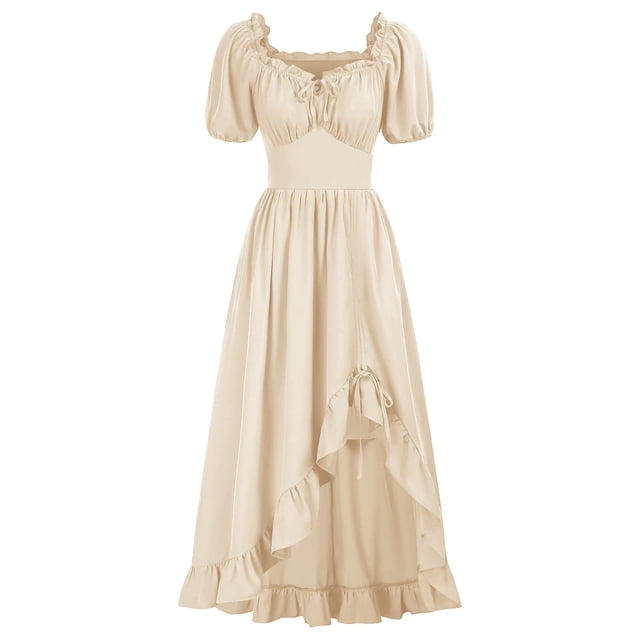 Pisexur Womens Gothic Dress High Wasit Corset Dress Retro Renaissance Dress Solid Color Short Sleeve Medieval Dress Fashion Flowy Square Neck Drawstring Maxi Dress Ruffle Tunic Cocktail Dress