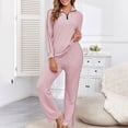thumbnail image 1 of Knit Loungewear Sets for Women 2pc Pajama Sets Ribbed Knit Quarter Zip Pullover Tops Wide Leg Pants Fall Sweater Outfits M, 1 of 7