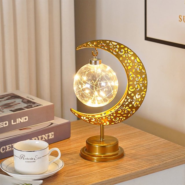 LED Iron Moon-Shaped Lamp Muslim Holiday Decorative Lamp for Family Balcony Party Decoration