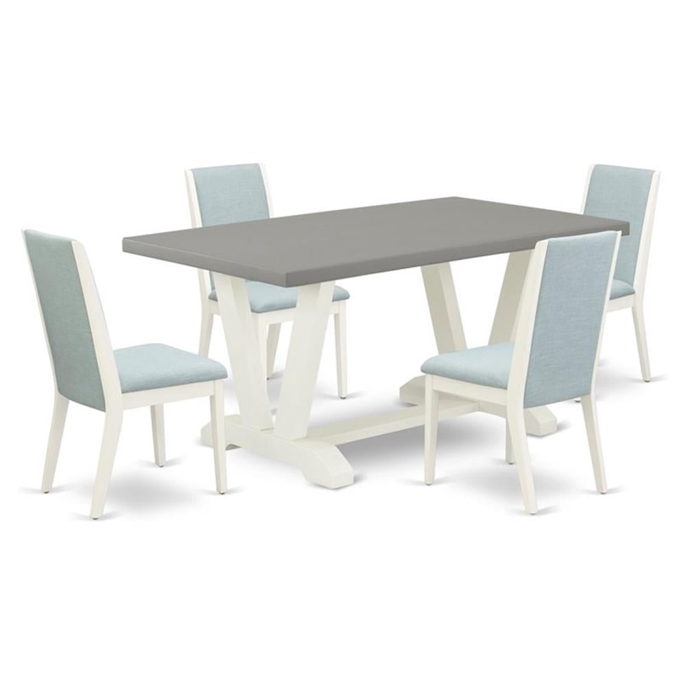 Pemberly Row 5-Piece Dining Set with Table and Linen Chairs in Baby Blue