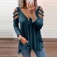 thumbnail image 2 of PVCS Femmes Décontracté Manches Longues Col en V Fermeture Éclair Ajouré T-Shirt Blouse Hauts, 2 of 9