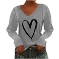 thumbnail image 1 of Pompotops T-Shirt à Manches Longues à Col en V Imprimé Décontracté pour Femmes, Chandail, Hauts, Liquidation, 1 of 4