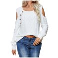 thumbnail image 1 of Yuyuzo Womens Crewneck Tops Long Sleeve off Shoulders Button Knit Pullover Solid Color Fall Tops, 1 of 6