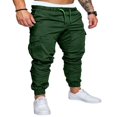 thumbnail image 3 of Men Solid Color Cargo Trousers  Loose Fit Drawstring Waist Long Pants, 3 of 5