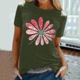 thumbnail image 2 of KIHOUT Nouveau Haut de Mode d'Été pour Femmes 2025, T-Shirt à Manches Courtes à Col Rond Décontracté à Imprimé Floral Vert Armée P, 2 of 5