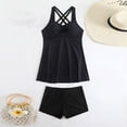 thumbnail image 4 of UPPADA Womens Plus Size Two Piece Tankini Swimsuits Twist Front High Waist V Neck Swimwear Floral Tummy Control Modest Bathing Suits with Bottom Tankini and Shorts Swimsuits for Women Black,L, 4 of 6