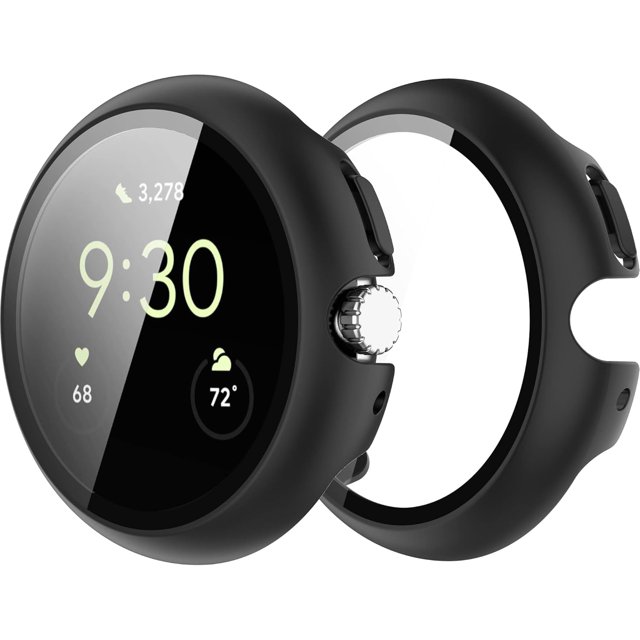 KOMI Screen Protector Compatible with Pixel Watch 2/Google Pixel Watch Case,Hard PC Anti-Scratch Bumper Protector Case Shock-Proof Bezel Protective Shell for Google Pixel Watch Cover, Black