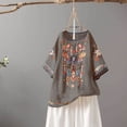 thumbnail image 5 of Blouses pour Femmes, T-Shirt Mode Décontracté Ample de Printemps Été pour Femmes, Couleur, Manches Courtes, Col Rond, Hauts Brodés, Blouse en Coton et Lin, 5 of 5