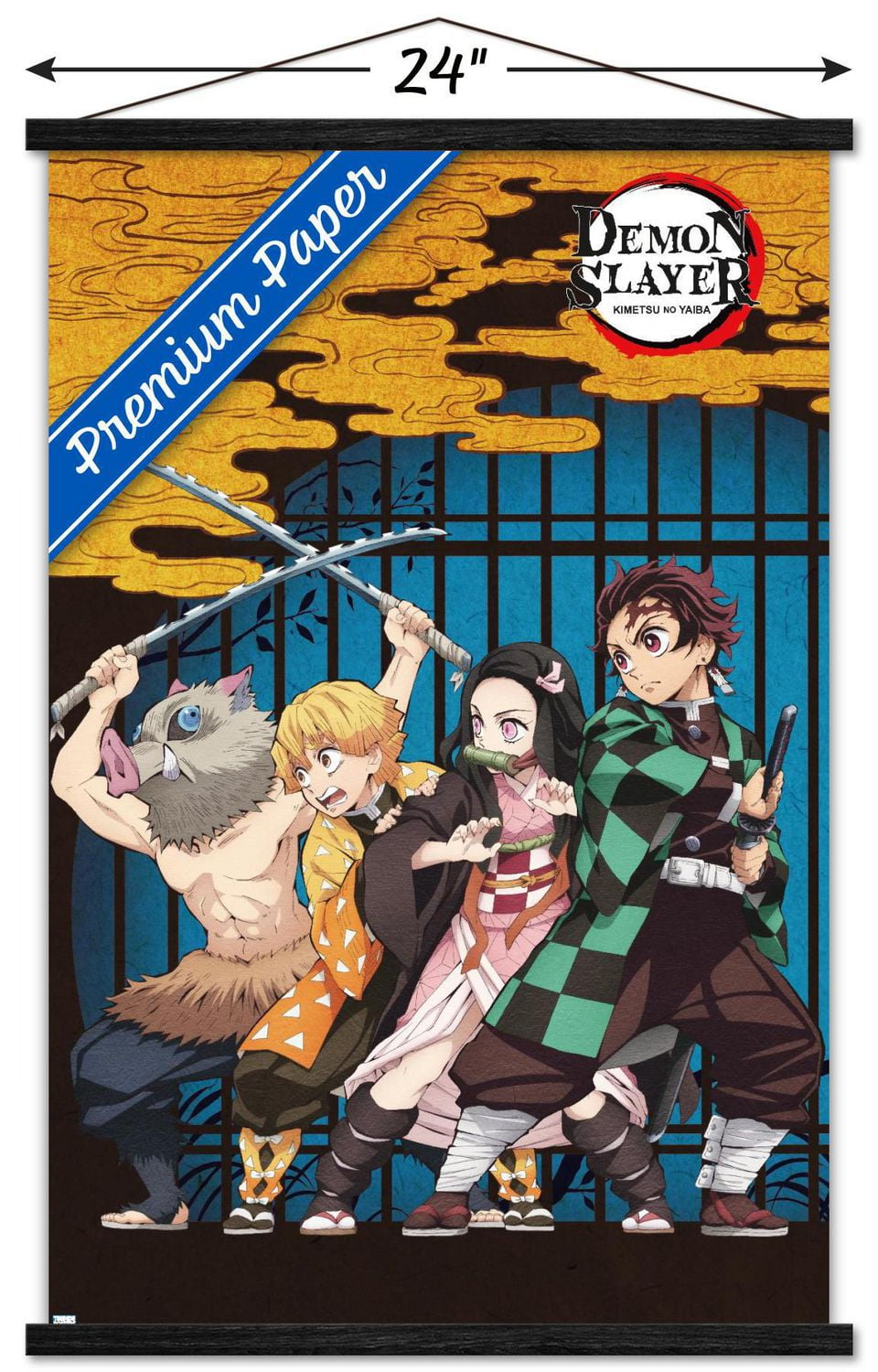 Demon Slayer – Group Art 22.375" x 34" Wall Poster with Beechwood Magnetic Frame, by Trends International
