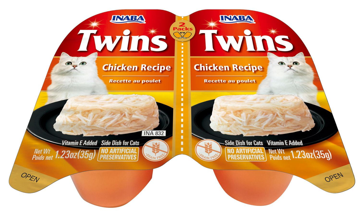 INABA Twins Cups pour chats – Recette au poulet, enrichi en vitamine E, 2 coupes (2 x 35 g), 70 g au total