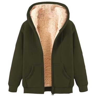 aohooy Mens Warm Zip Up Hoodie Winter Jackets Fleece Lined Hooded Sweatshirt Casual Long Sleeve Hoodies Sweatshirts with Pockets Army Green,XXXL