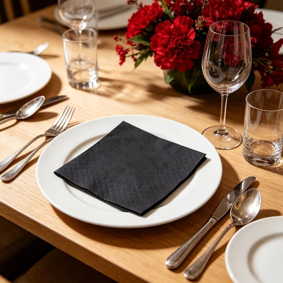 Black Cocktail Napkins 50 Pack 10 Inch 2 Ply Disposable Beverage Napkins for Drinks Parties Weddings and Home Use