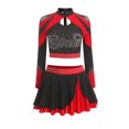 thumbnail image 3 of Aislor Womens Shiny Rhinestone Cheerleading Uniform 2 Piece Set Long Sleeve Crop Top & Skirt For Dance Red M, 3 of 6