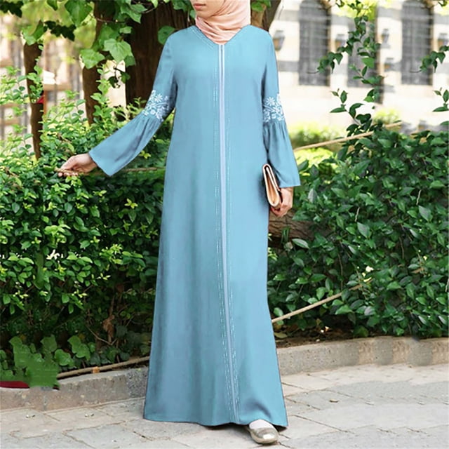 Babysbule Liquidation Robes pour Femmes Dames Abaya Musulmane à Imprimé Floral Kaftan Vintage Islamique Robe Longue Robe Maxi