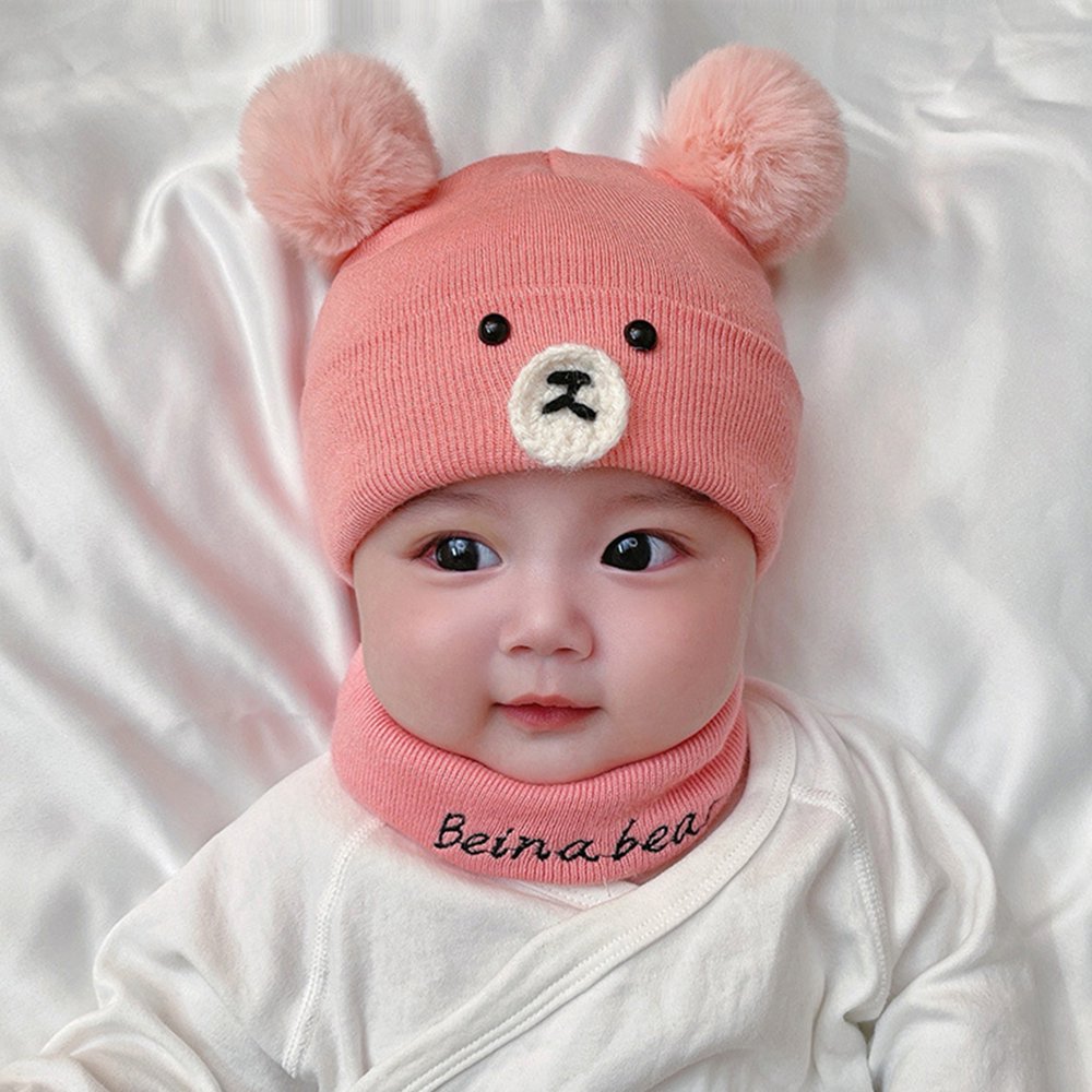 Baby Hat Neck Warmer 2Pcs/Set Ear Protection Thickened Beautiful Windproof Winter Infant Boys Kids Cap Scarf Kit