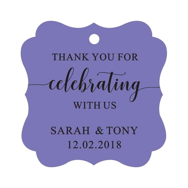 Darling Souvenir Fancy Frame Custom Paper Tags Thank You For Celebrating With Us Wedding Favor Gift Hang Tags-Lavender-50 Tags