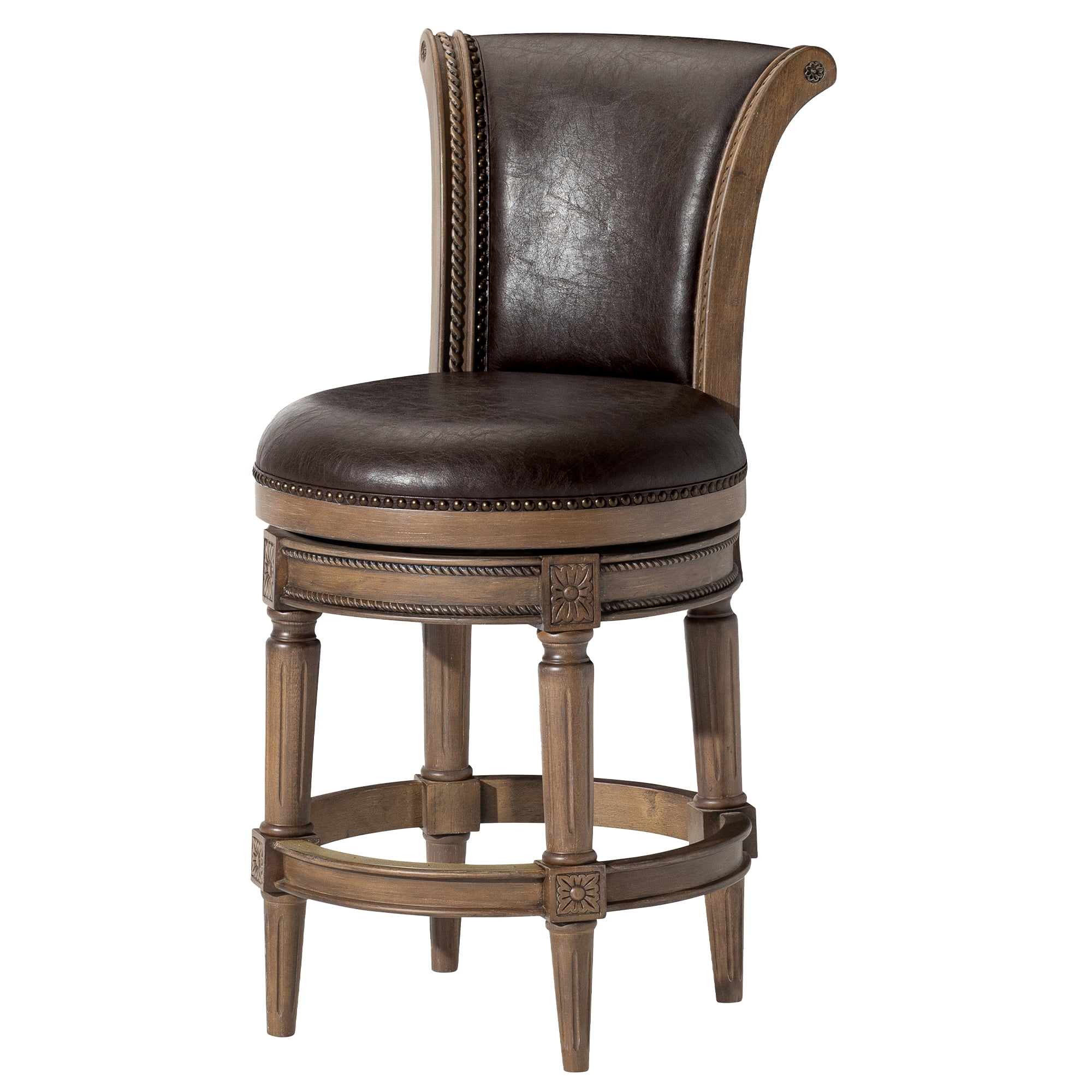 Maven Lane Pullman Counter Stool in Walnut Finish w/ Marksman Saddle Vegan Leather
