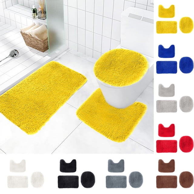 Xihbxyly Rug Area Rug Living Room Bedroom Rug Solid Color Bath Mats 3 Set Bathroom Rugs For 3 Pcs Toilet Mats Universal Soft Comfortable Water Absorption Non-Slip Thick Machine