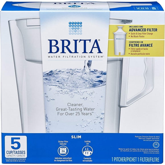 Brita Pichet d'Eau, Mince, Capacité, Comprend un Filtre Avancé, Blanc - Format 5 Tasses