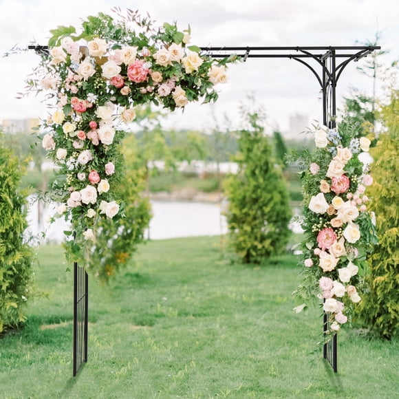 Gymax 7 FT Garden Arch Arbor Metal Frame Stand Trellis w/Flat Top Design for Climbing Plants Outdoor Archway Gate