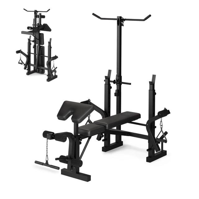 GARVEE 7-in-1 Weight Bench Set with Squat Rack,Foldable Workout Bench with Lat Pull Down Fitness Strength Training for Home Gym