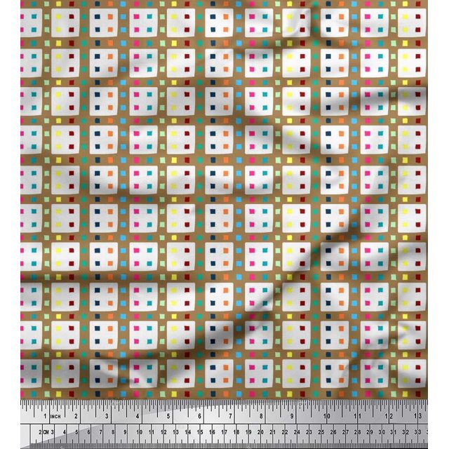 Soimoi Cotton Voile Fabric Geometric Check Print Sewing Fabric Yard 42 Inch Wide