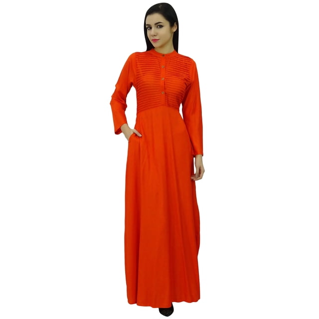 Bimba Robe Jilbab Unie à Manches Longues pour Femme, Col Mandarin, avec Poches