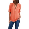 thumbnail image 1 of Women Ladies Zipper Button Long Sleeves Loose Chiffon Shirt Clothing, 1 of 1