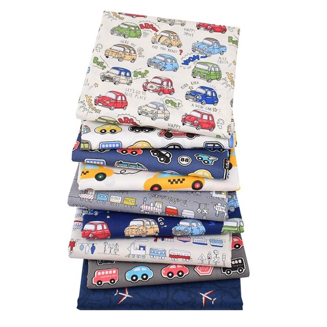 9-Piece Car Theme Print Cotton Fabric Comfortable for DIY Sewing