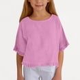 thumbnail image 2 of biudgviw Girls' Cotton Linen Tops Ruffle Half Sleeve Crew Neck Solid Color Loose Tee Shirts Summer Casual Blouses, 2 of 7