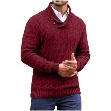 Mens Shawl Collar Sweater Button Textured Cable Knit Sweaters Business Casual Chunky Pullover Shirts