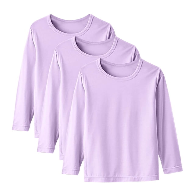 DXOUPM Chandails à Manches Longues pour Filles Col Ras du Cou Lot de 3 Chandail Léger Confortable T-Shirt Doux