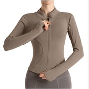 Bmisegm Women's Yoga Activewear Zipper Front Sports Tops Long Sleeve Sports Cropped Coat Tops Womens Coats Khaki XL