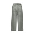 thumbnail image 5 of Women's Linen High Waisted Drawstring Culotte Pants Summer Elastic Waist Wide Leg Cropped Capri Pants With Pockets, 5 of 5