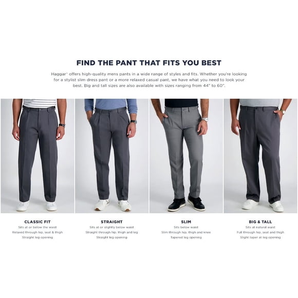 Haggar Pantalon à devant Plat Coupe Droite Cool 18 Pro pour Hommes