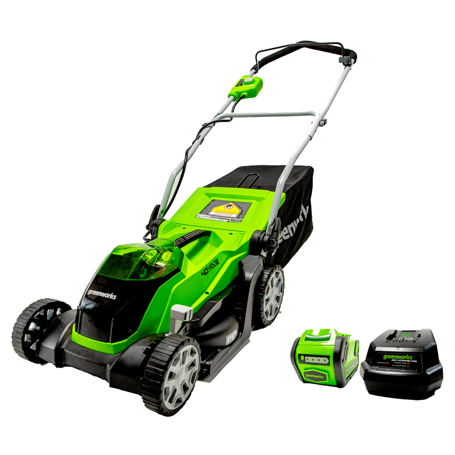 Tondeuse à Gazon à Pousser Sans Fil Greenworks 40V 14", Batterie 4,0Ah et Chargeur Inclus [75+ Outils Compatibles]