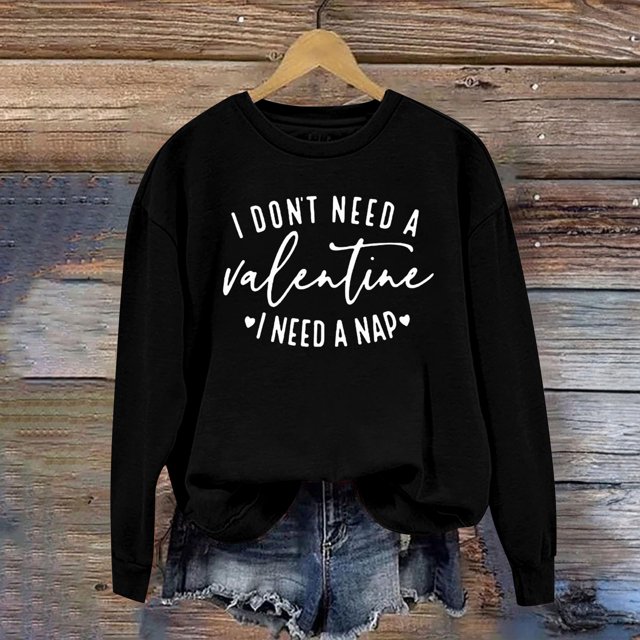 Meichang Sweat-Shirt pour Femmes, Chemise de la Saint-Valentin, Manches Longues, Cœur d'Amour, Imprimé Tendance, Col Rond, Décontracté, Printemps