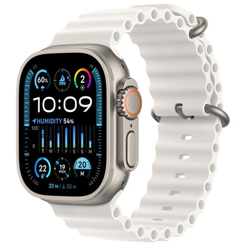 Apple Watch Ultra 2 (GPS + Cellular) 49mm Titanium – White Ocean Band, Rugged Smartwatch-Open Box