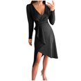 thumbnail image 1 of Pompotops Mode Femmes Sexy Casual Fesses V-Cou Minceur Solide Longue Robe à Manches Longues en Vente, 1 of 7