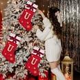 thumbnail image 4 of Christmas Stockings Velvet with Embroidered Pattern Letters Initial Customized Family Ornament Large Fireplace Stockings Plush Cuff Holiday Party Home Xmas Tree Decor Gift Bags, 4 of 5
