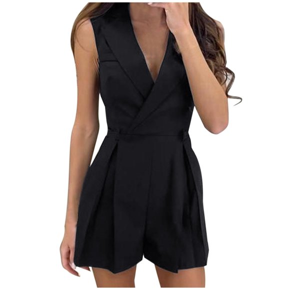HXWCHs Side Pocket Jumpsuits Women's Fashionable V Neck Tie Belt Jumpsuit for Spring Summer Commuting and Wear XXL Black