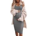 thumbnail image 4 of Robe Femme Enceinte Sans Manches Robe Courte Couleur Unie Tenue d'Été, Gris, 3TG, 4 of 6